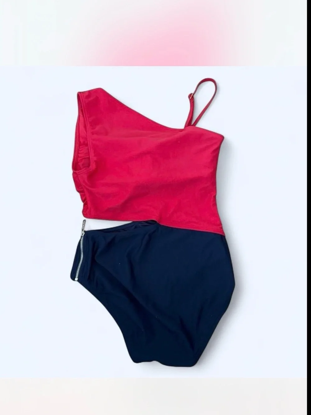 Michael Kors Asymmetric One-Shoulder Two-Tone One-Piece Swimsuit - Red & Navy